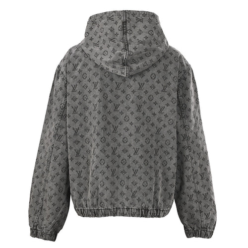 Louis Vuitton All-Over Monogram Jacquard Zip-Up Hooded Denim Jacket